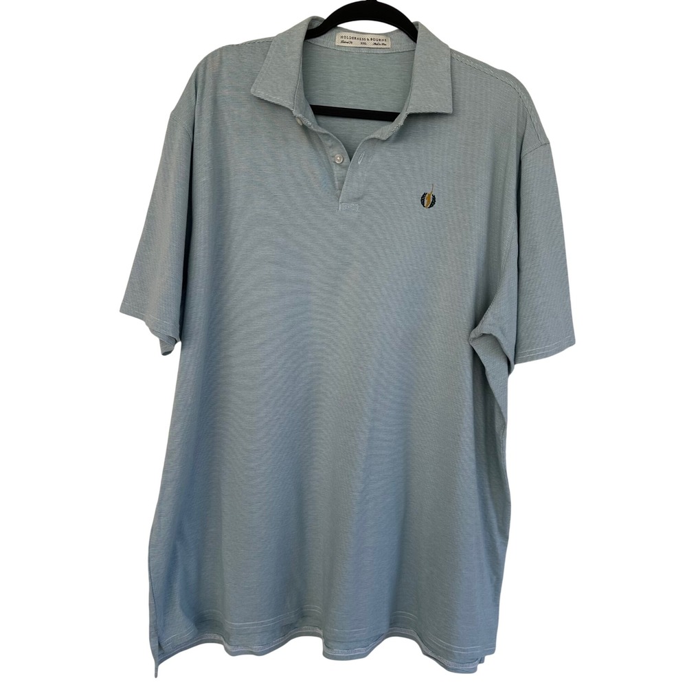 Holderness & Bourne Tailored Fit Polo Shirt Blue Striped Pima Cotton XXL Golf‎